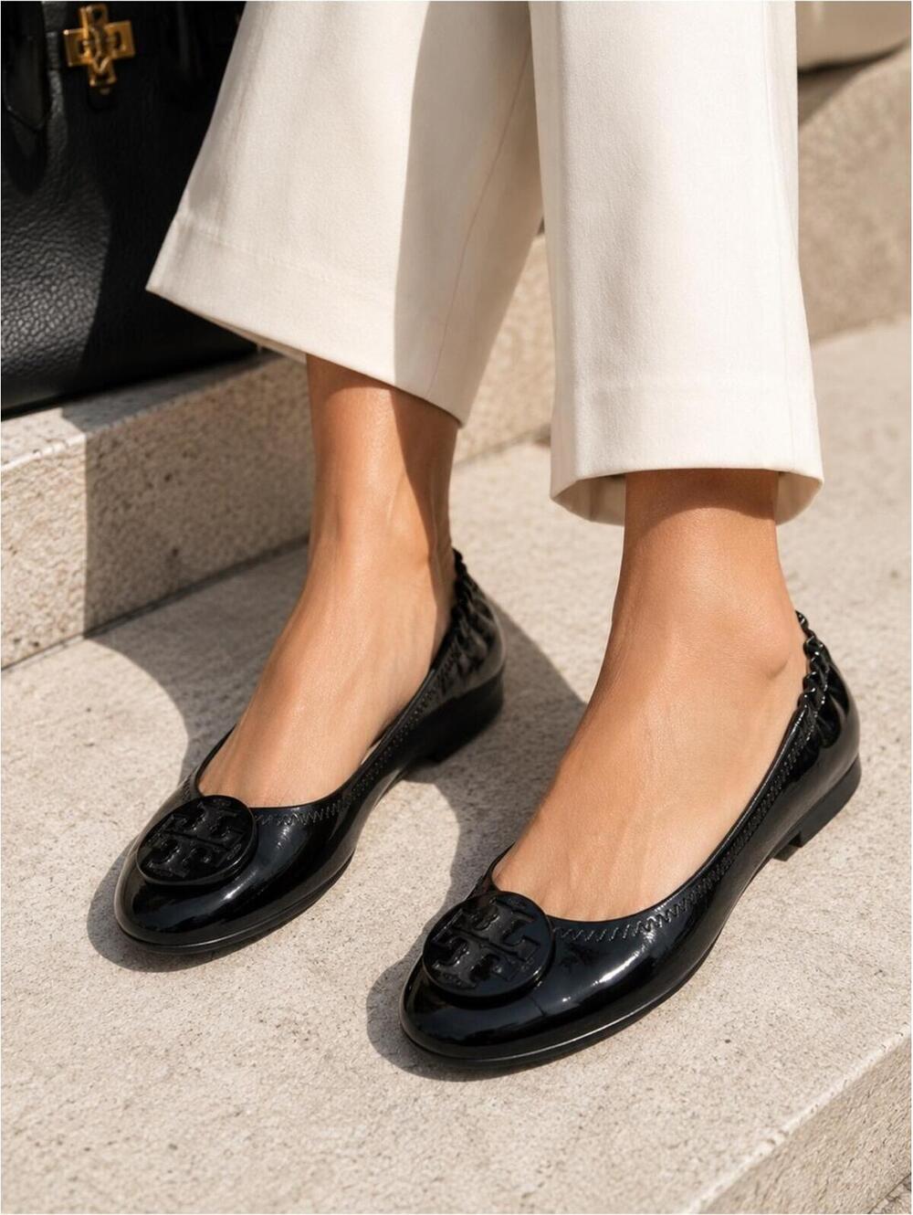 Tory Burch Reva Black Patent Flat Size 10